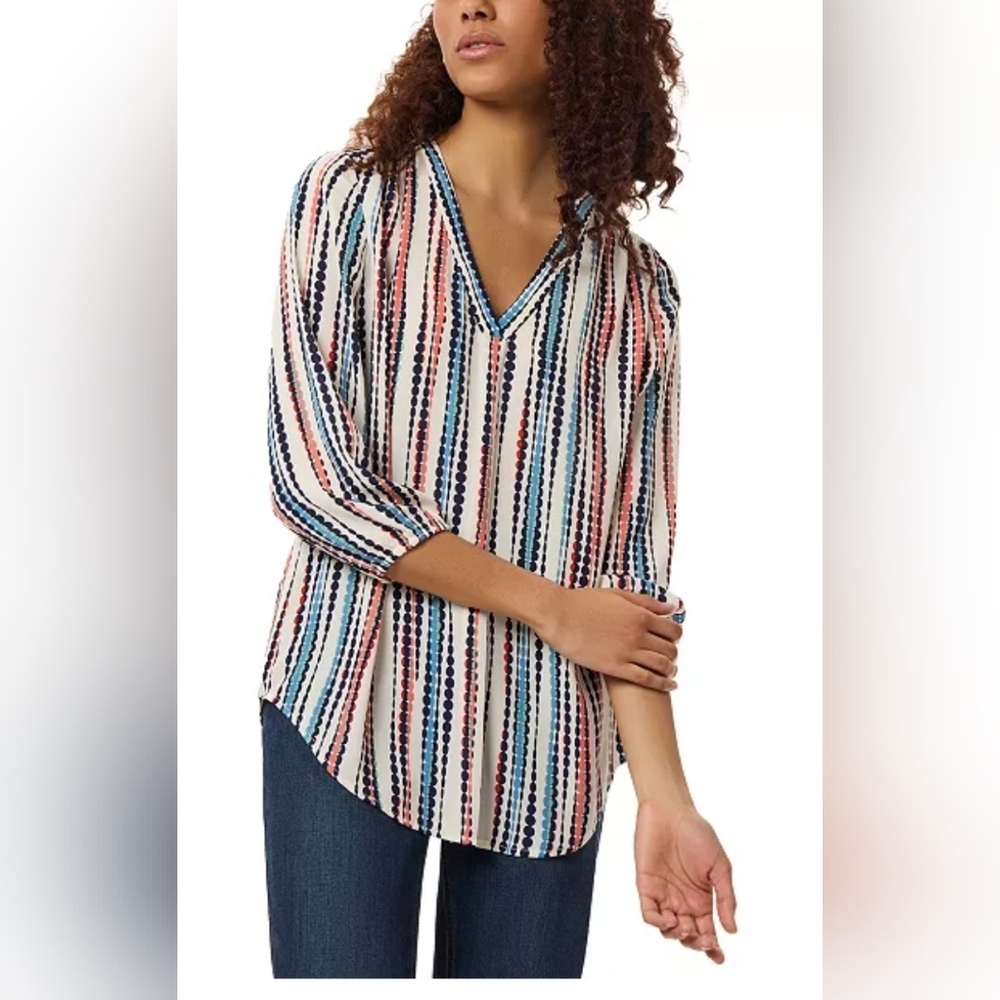 Nwt Jones New York Womens  V- Neck 3/4 Sleeve Womens  Blouse Top Petite Small